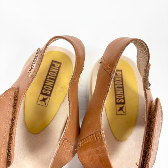 Pikolinos Mykonos Platform Wedge Sandals 39 8.5 Perforated Leather Shoes Yellow - Picture 10 of 11